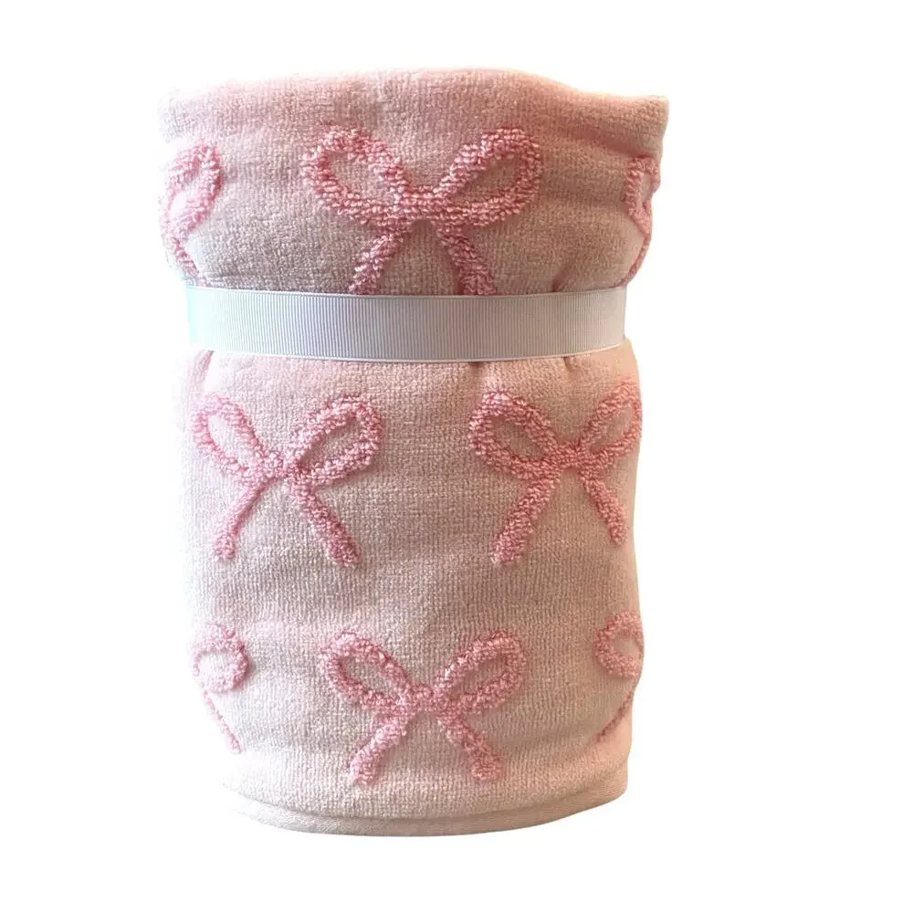 Caro Home Pink Bow Cotton Hand Towels 18x28 Set of 2
